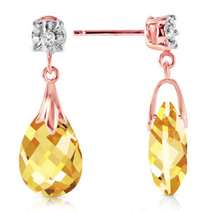 14K. SOLID GOLD STUD EARRINGS WITH DIAMONDS & CITRINES (Rose Gold)